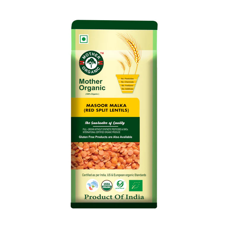 Masoor Dal | Malka Masoor - Red Split Lentils - USDA Organic - Mother Organic - 500gm