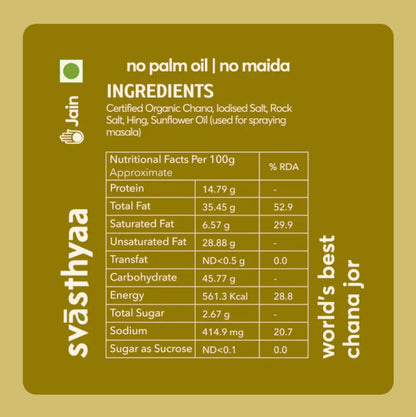 Chana Jor | 74g Protein – Roasted – Handmade – Vegan, Gluten Free, Jain Friendly, No Maida, No Palm Oil, High In Fibre And Protein – Svasthyaa – 500gm