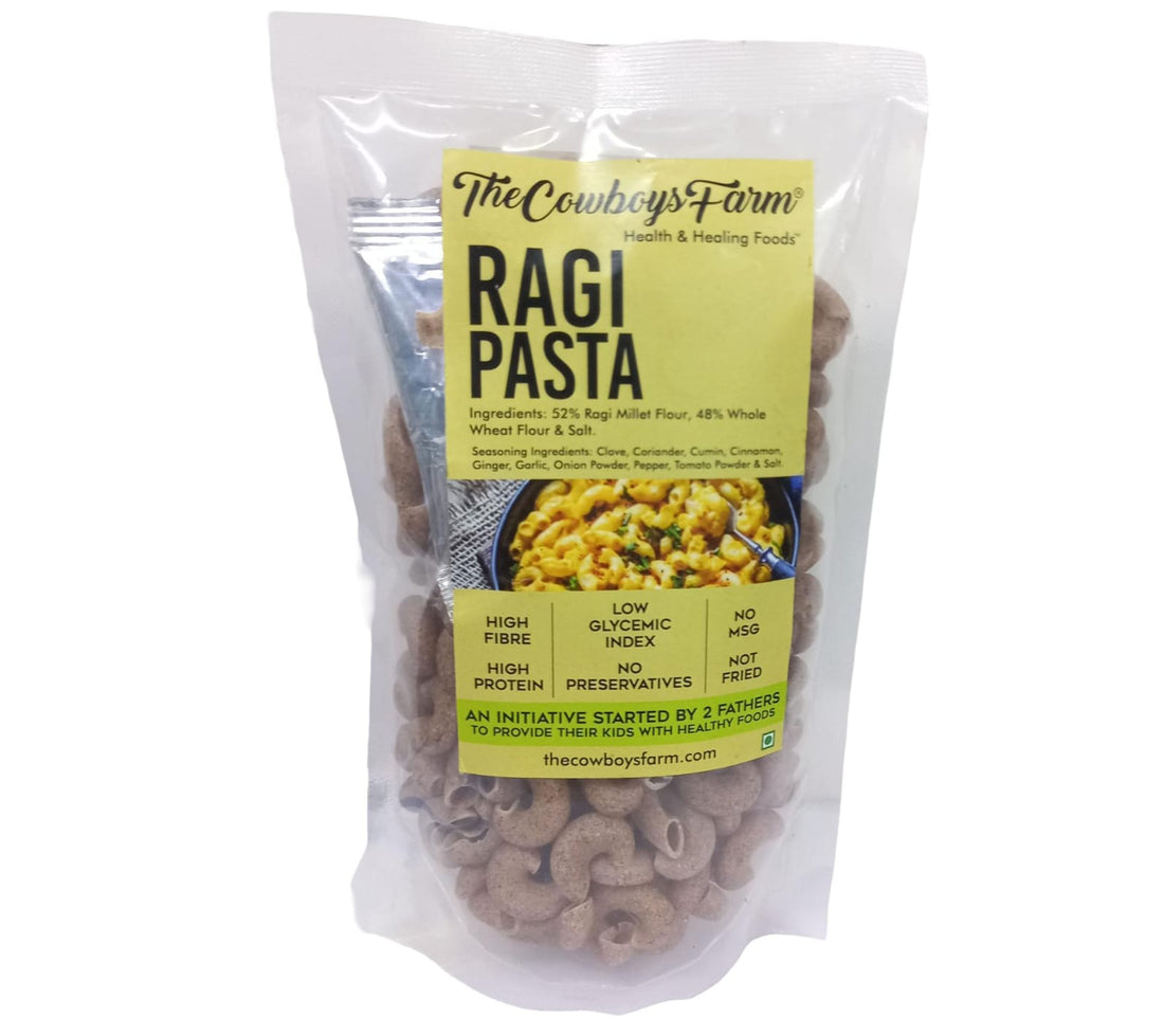 Ragi Pasta | Not Fried - High In Protein, Fibre, No MSG &amp;amp; No Added Preservatives - The Cowboys Farm - 180gm