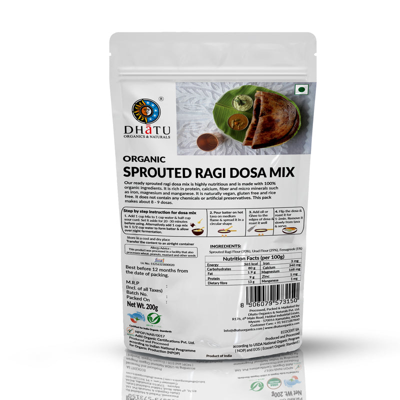 Dosa Mix | Sprouted Ragi Dosa Mix - Dhatu Organic - 200gm
