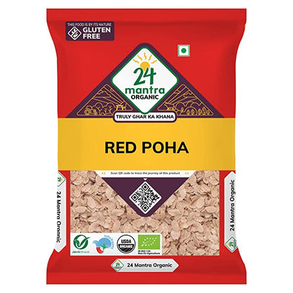 Poha | Red - USDA Organic - Vegan, Gluten Free, Non Gmo, Good Source Of Protein, No Preservatives &amp;amp; Anti-oxidant rich - 24 mantra - 500gm