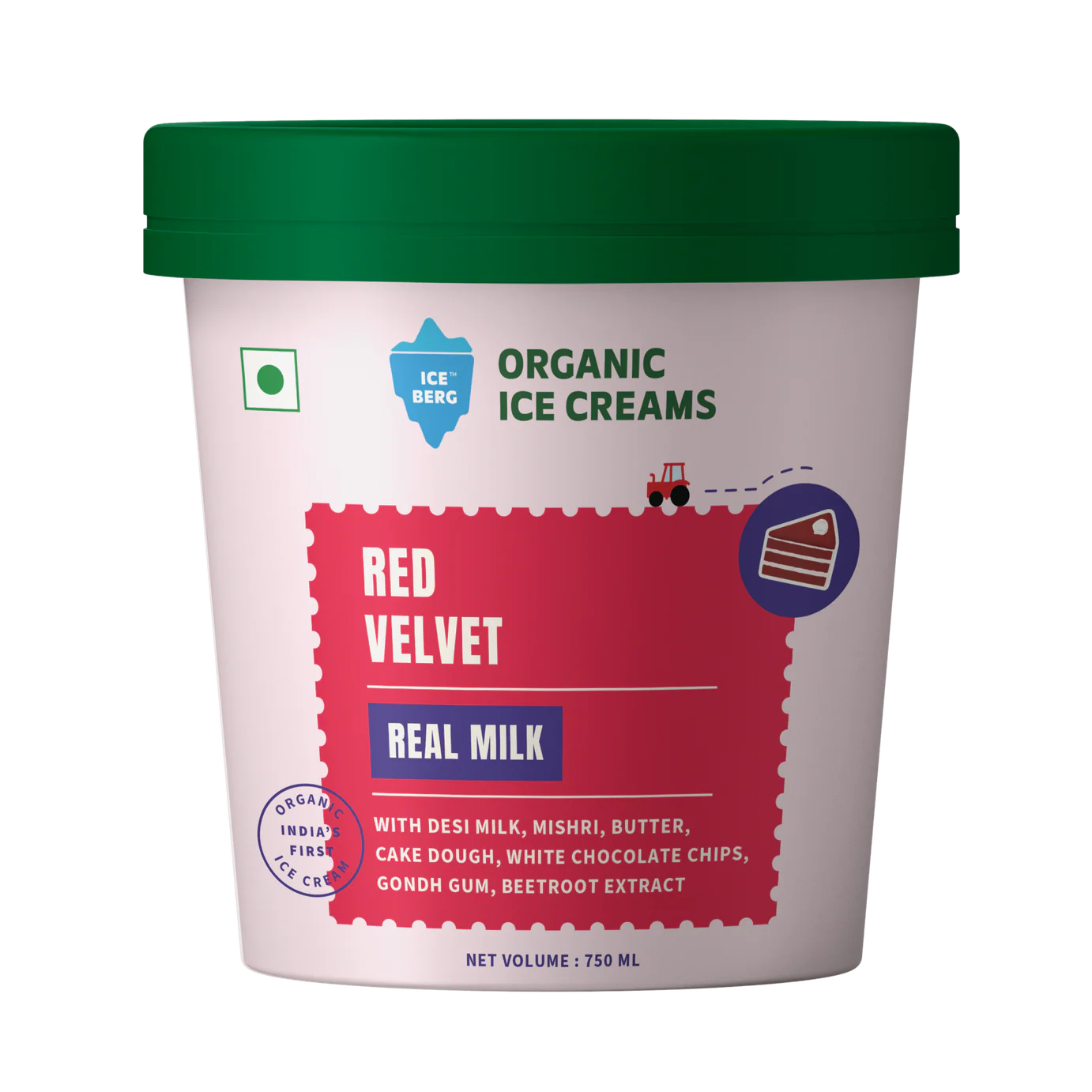 Ice Cream |Red Velvet Ice Cream (Made From Real Milk, Gondh Gum, Organic Butter, Red Velvet) - Churned with authentic &amp; Real Ingredients - Iceberg Organic Ice Cream - 750ml