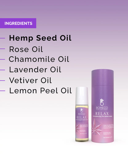 Roll On | Enriched With Hemp Seed Oil (Relax) - Aromatherapy For Better Sleep - Vegan, Cruelty Free &amp;amp; Non GMO - Boheco - 10ml