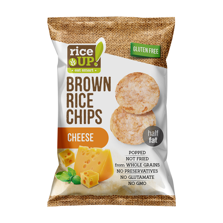 Chips | Brown Rice Chips (Cheese) - Gluten Free, Half Fat, Not Fried & Whole Grains With Olive Oil – Rice Up - 60gm