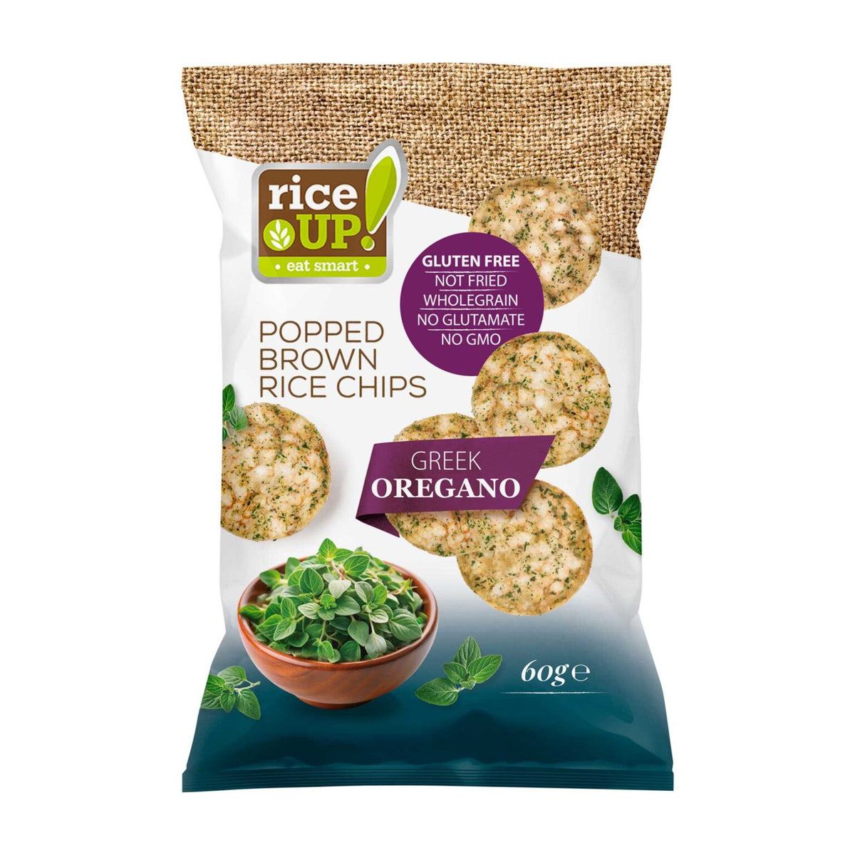 Chips | Brown Rice Chips (Greek Oregano) - Not Fried - Vegan, Gluten Free, No Preservatives &amp; No GMO - RiceUp – 60gm