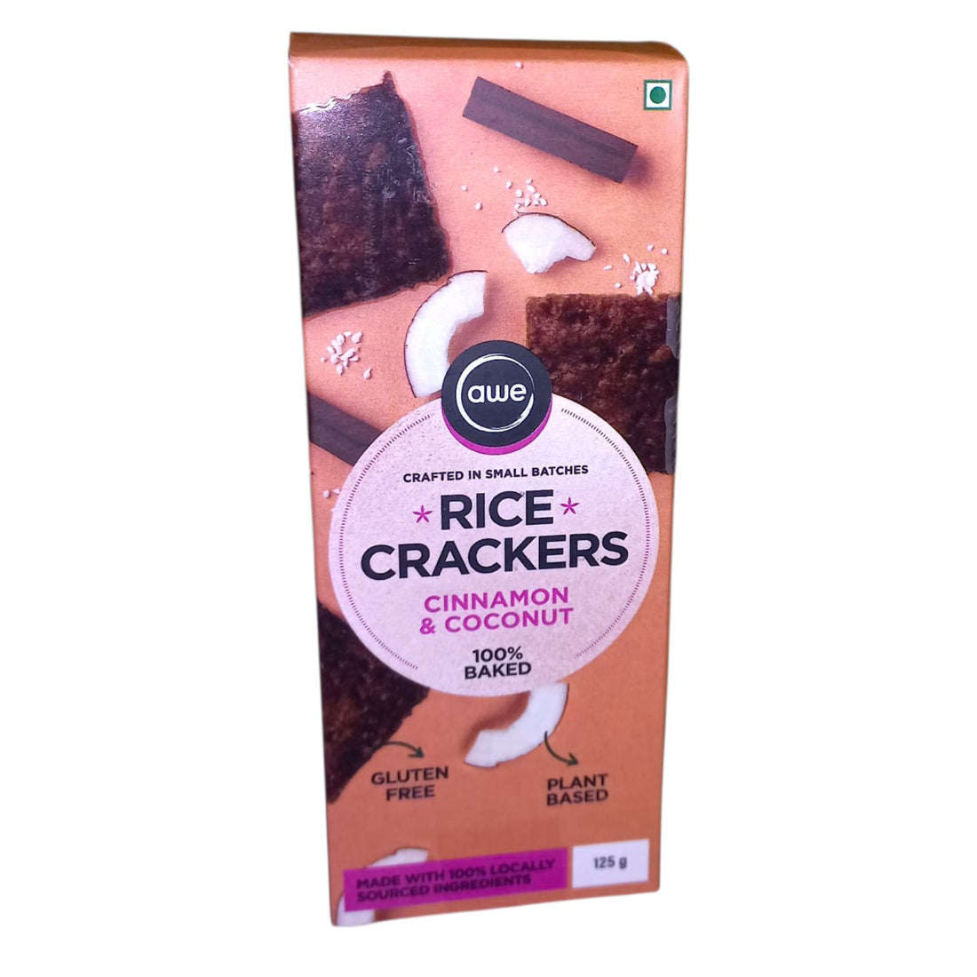 Crackers | Rice Crackers (Cinnamon & Coconut) - Made With 100% Locally Sourced Ingredients - 100% Baked - Plant Based - Gluten Free - Awe - 125gm