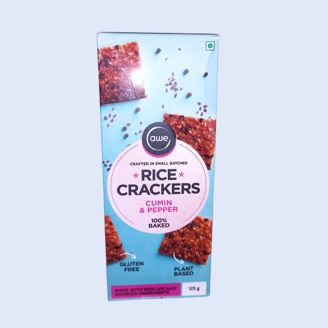 Crackers | Rice Crackers (Cumin &amp; Peppers) - Made With 100% Locally Sourced Ingredients - 100% Baked - Plant Based - Gluten Free - Awe - 125gm