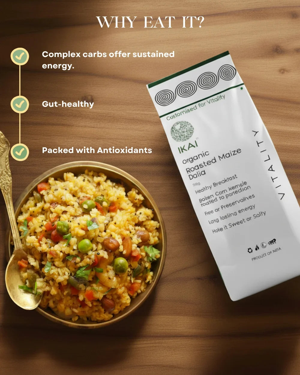 Dalia | Roasted Maize Dalia- Gluten Free - Healthy Breakfast, Balanced Mix Super Food -No Preservatives- Ikai Organic – 500gm
