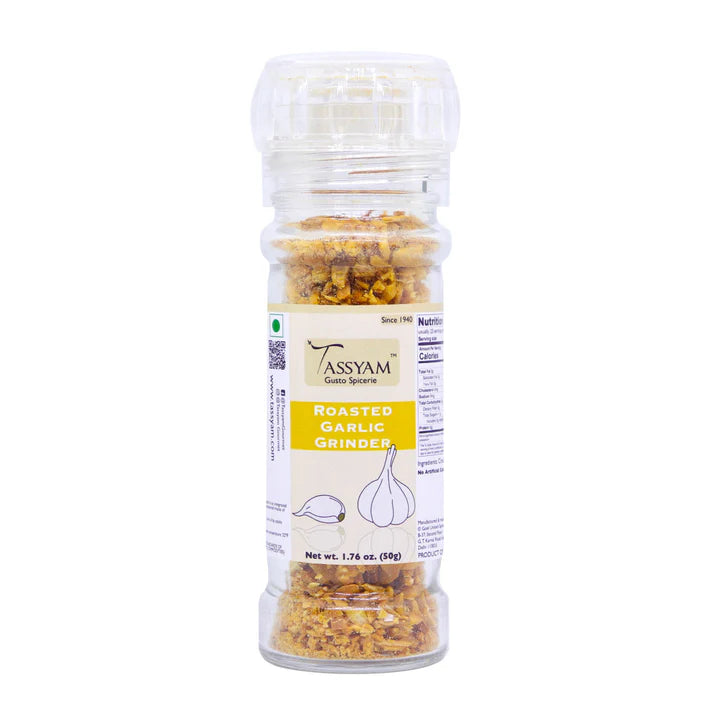 Garlic | Roasted Garlic Grinder - No Artificial Colours &amp; No Added Flvours - Tassyam Organics - 50gm Bottle