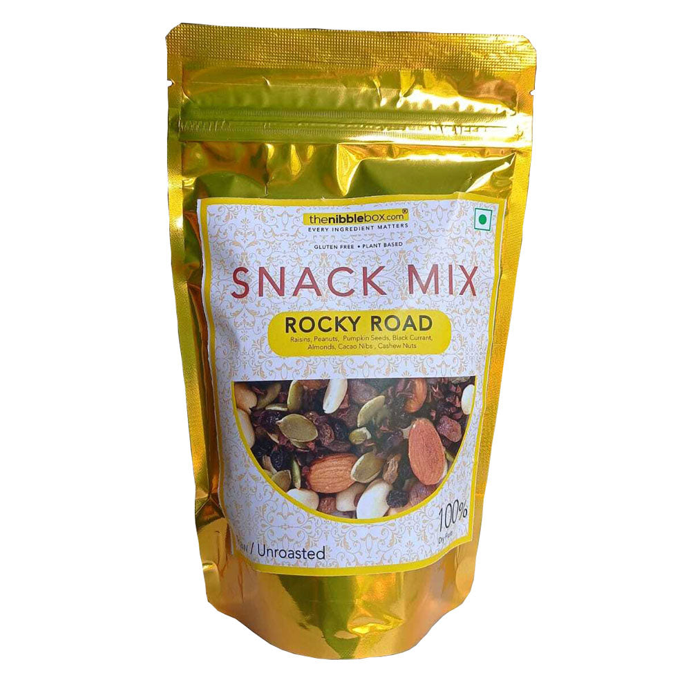 Rocky Road Snack Mix | Raw (Unroasted) - 100 Dry Fruit - Vegan, Gluten Free, No Trans Fat, No Preservatives &amp;amp; No Additive – The Nibble Box – 250gm