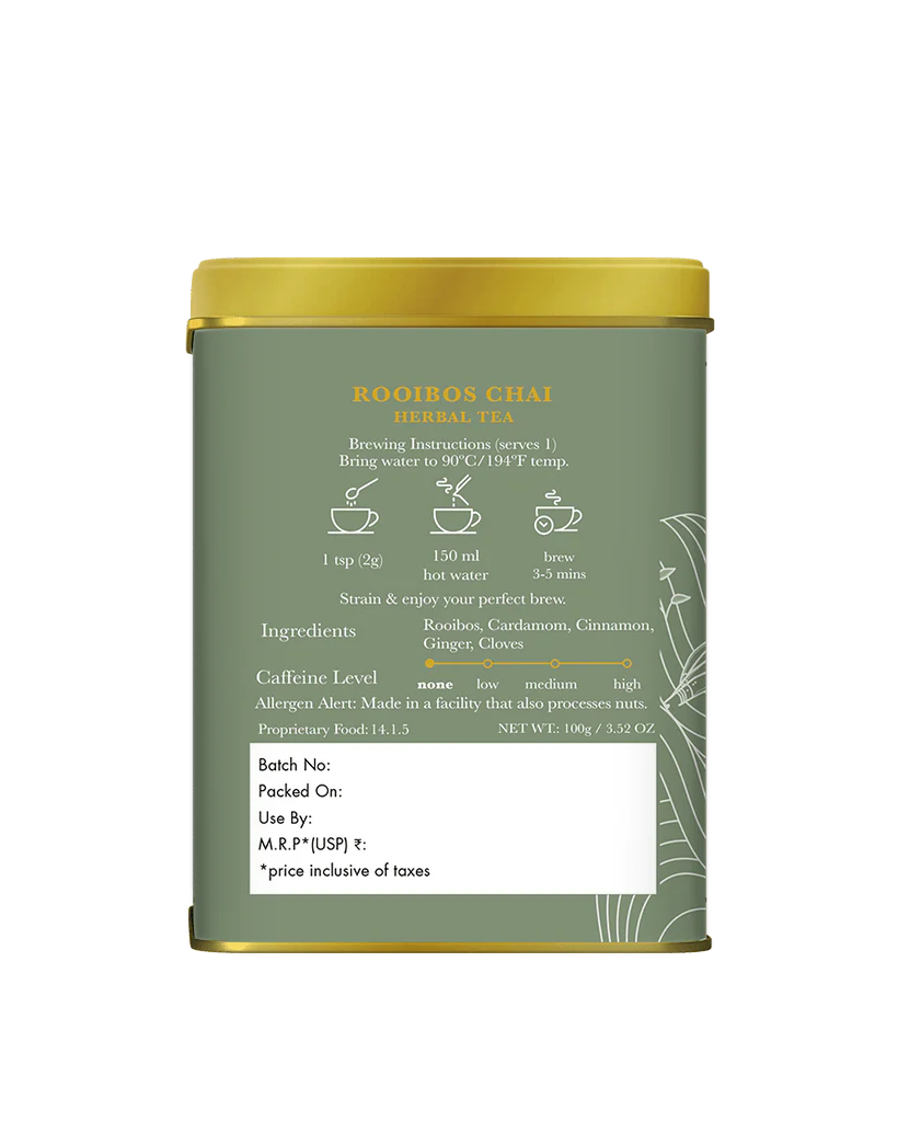 Tea | Rooibos Chai - Naturally Sweet &amp; Nutty Flavour - USDA - Caffeine Free – Luxmi Estates – 100gm
