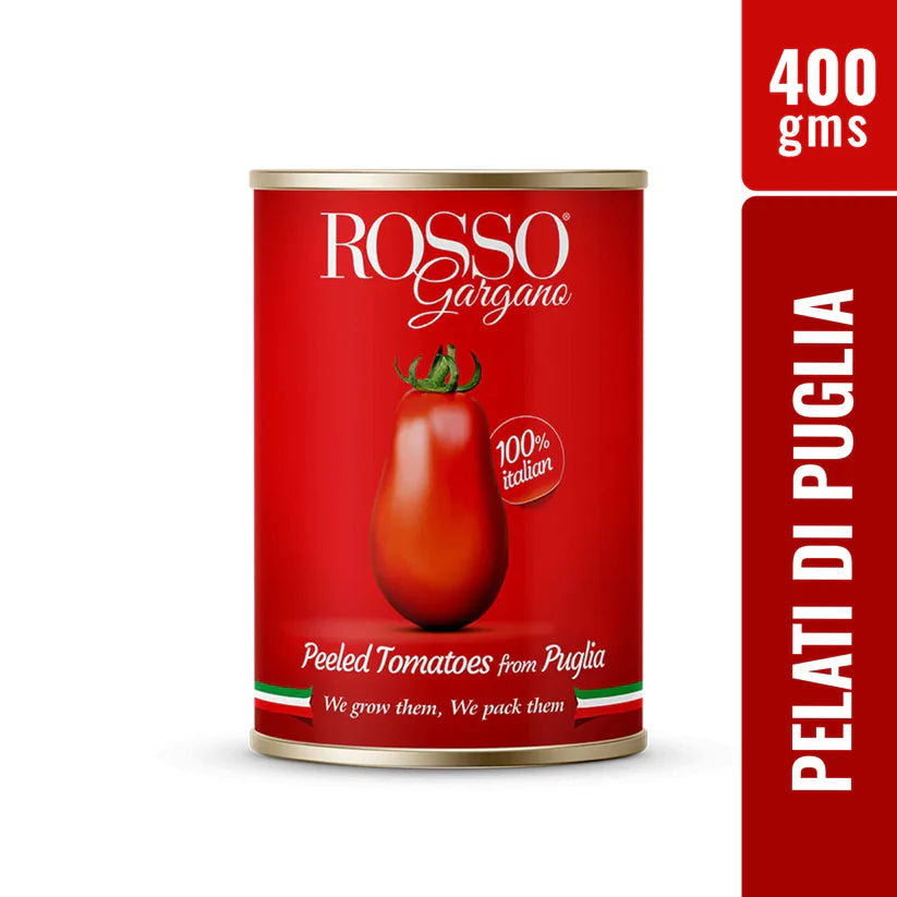 Tomato Puree | Whole Peeled Tomatoes (Pelati di Puglia) - 100% Italian - Gluten Free, No Flavor & No Added Preservatives - Rosso Gargano - 400gm