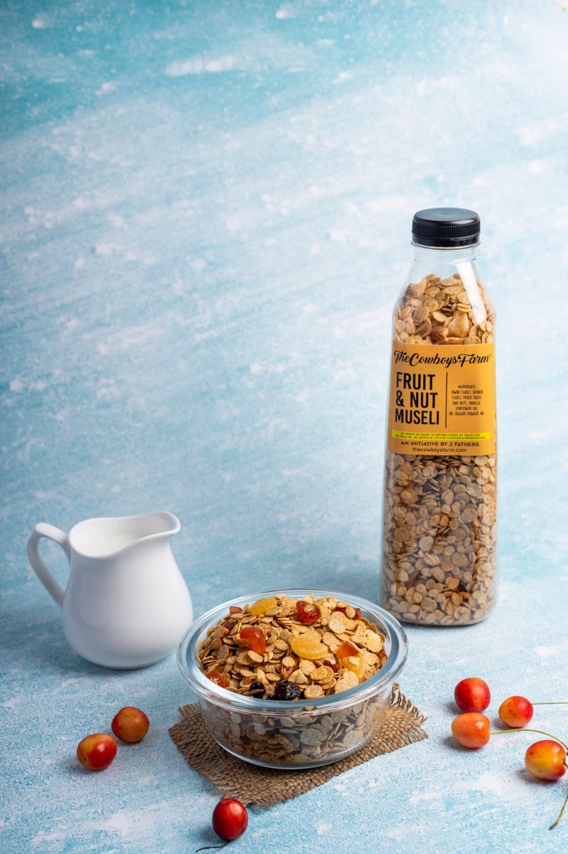 Muesli | Fruit & Nut Muesli - Gluten Free, No Wheat, Maida, Refined Sugar, Trans Fat, Palm Oil, No Artificial Color, Flavor & Preservatives - The Cow boys Farm - 400gm