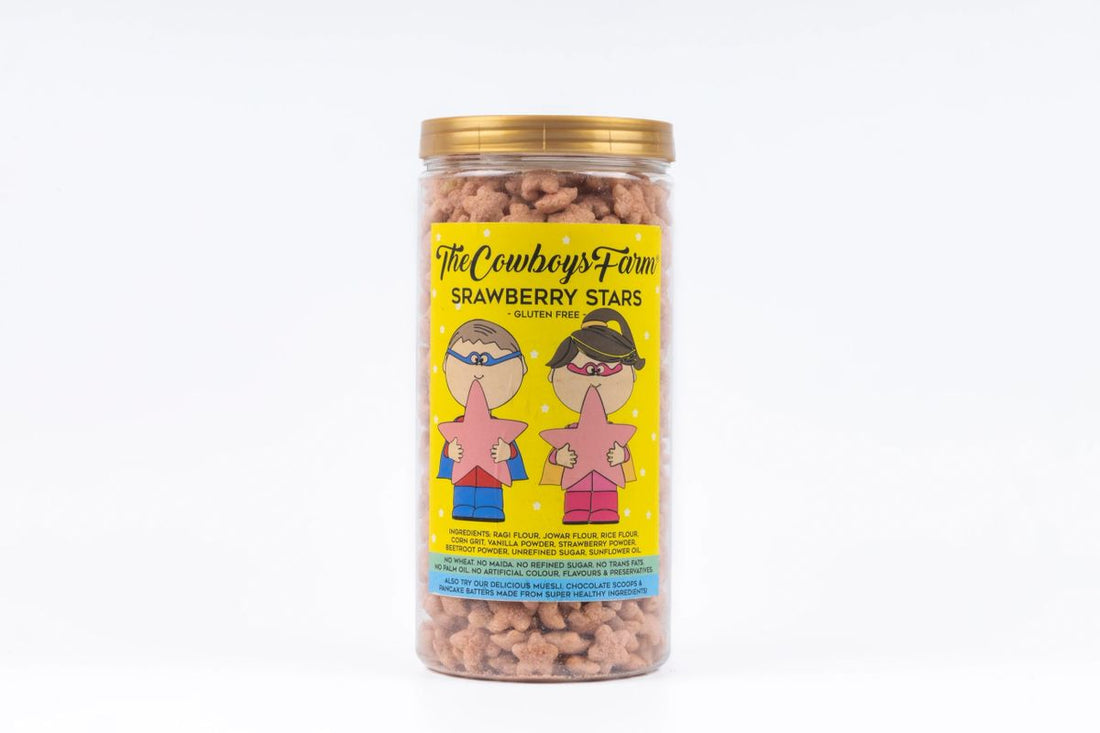 Strawberry Stars | Gluten Free, No Refined Sugar, No Wheat & No Maida - The Cow Boys Farm - 200gm