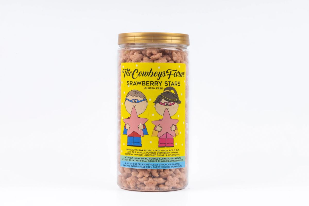 Strawberry Stars | Gluten Free, No Refined Sugar, No Wheat &amp;amp; No Maida - The Cow Boys Farm - 200gm