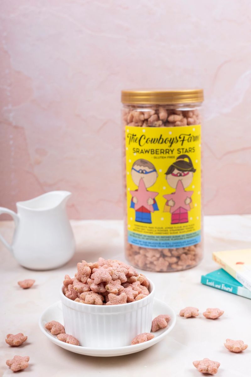 Strawberry Stars | Gluten Free, No Refined Sugar, No Wheat &amp;amp; No Maida - The Cow Boys Farm - 200gm