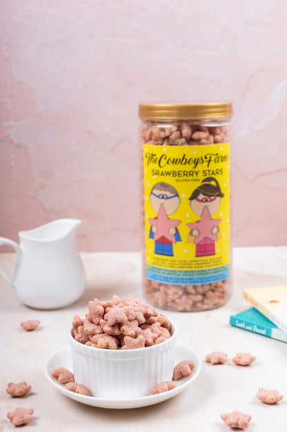 Strawberry Stars | Gluten Free, No Refined Sugar, No Wheat &amp;amp; No Maida - The Cow Boys Farm - 200gm