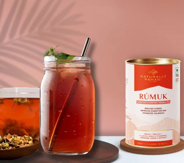 Tea | Floral Herbal (A Perfect Blend Of Chamomile, Cinnamon, Ginger &amp; Beetroot) - Rumuk - Reduces Stress - Improves Digestion - Promotes Calmness - Naturally Grown - Sugar Free, Chemical Free &amp; Caffeine Free - Naturally Pahadi - 30gm