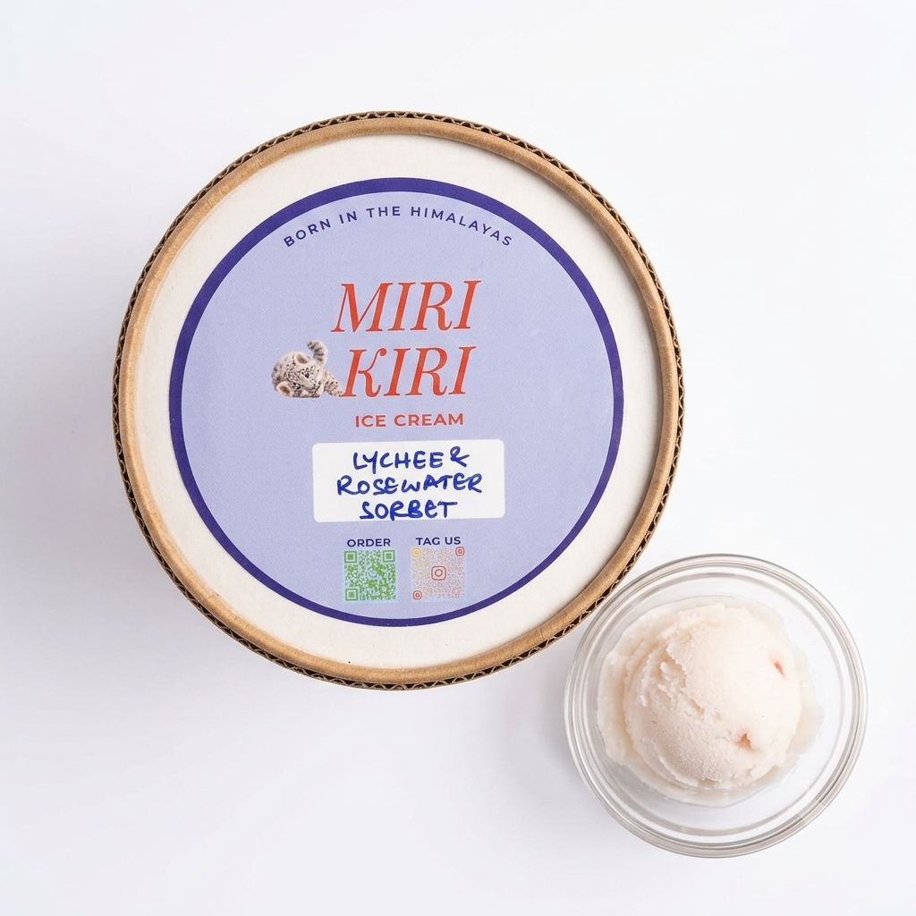 Lychee And Rosewater Sorbet- Dairy Free - Sweetened with Cane Sugar - Miri Kiri – 250gm