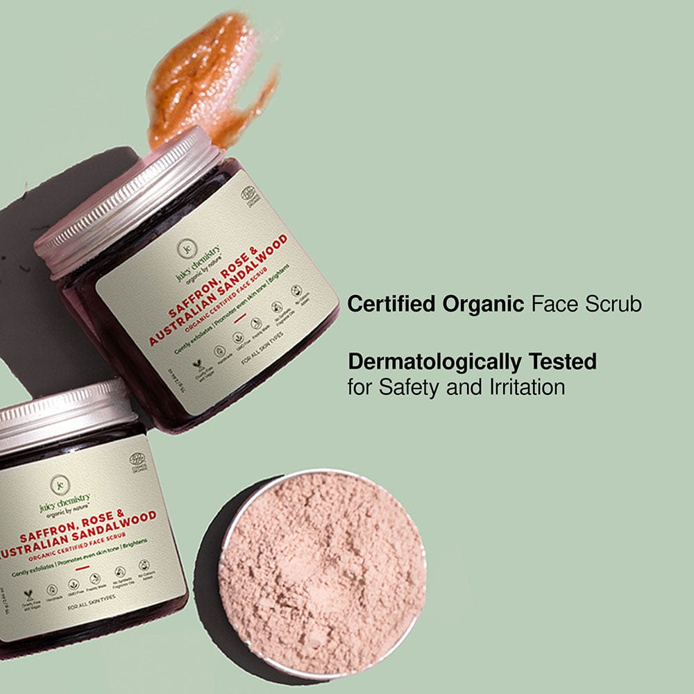 Saffron, Rose &amp; Australian Sandalwood Organic Face Scrub - Juicy Chemistry - 75gm