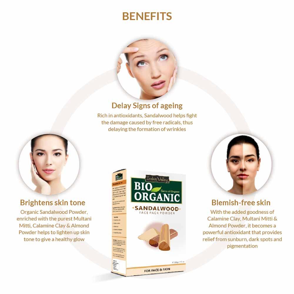 Face Pack | Sandalwood Face Pack Powder - For Face &amp;amp; Skin - USDA Organic - Vegan &amp;amp; No Added Chemicals - Indus Valley – 200gm