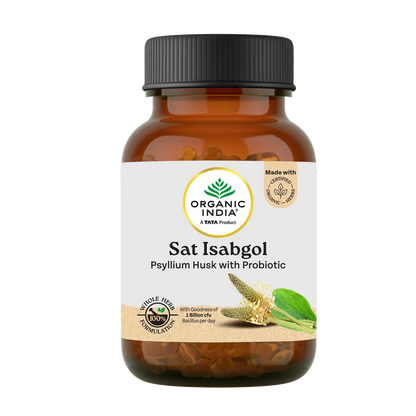 Sat Isabgol (Psyllium Husk with Probiotic) -Supports healthy gut microbiome ,Improve Digestion -No Artificial Additives- Organic Wellness - 60 Vegetarian Capsules