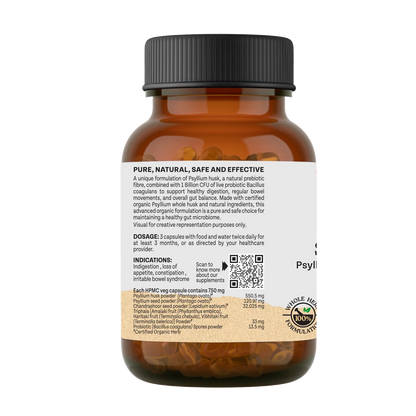 Sat Isabgol (Psyllium Husk with Probiotic) -Supports healthy gut microbiome ,Improve Digestion -No Artificial Additives- Organic Wellness - 60 Vegetarian Capsules