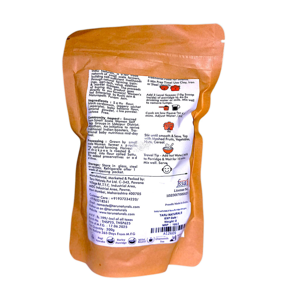 Porridge | Sattu Porridge - Super Food - Veagn, Naturally Gluten Free &amp; No Baking Powder - Taru Natural -200gm