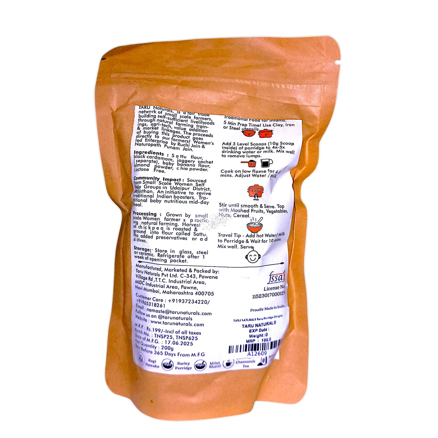 Porridge | Sattu Porridge - Super Food - Veagn, Naturally Gluten Free &amp; No Baking Powder - Taru Natural -200gm