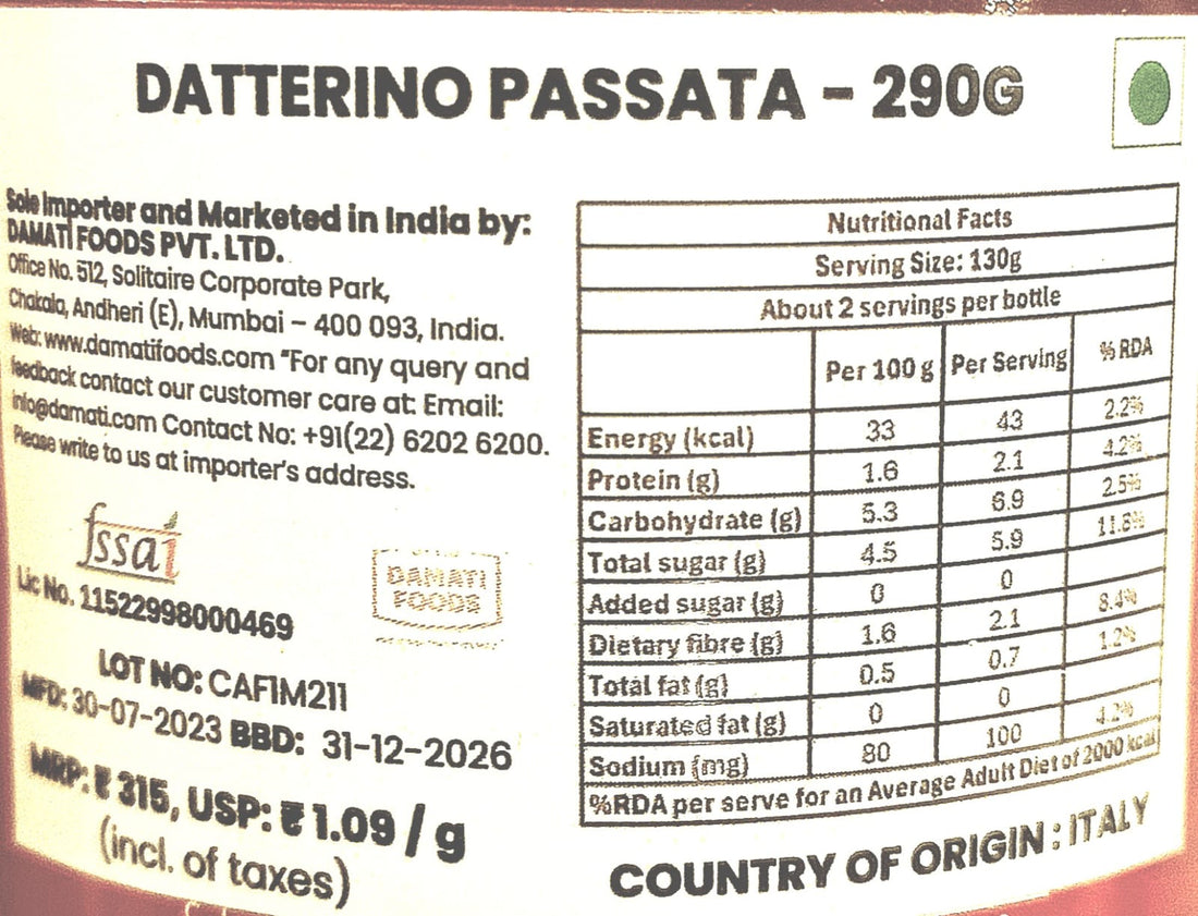 Puree | Datterino Tomato Puree - Italy - No Flavor &amp; No Added Preservatives -  Rosso Gargano - 290gm