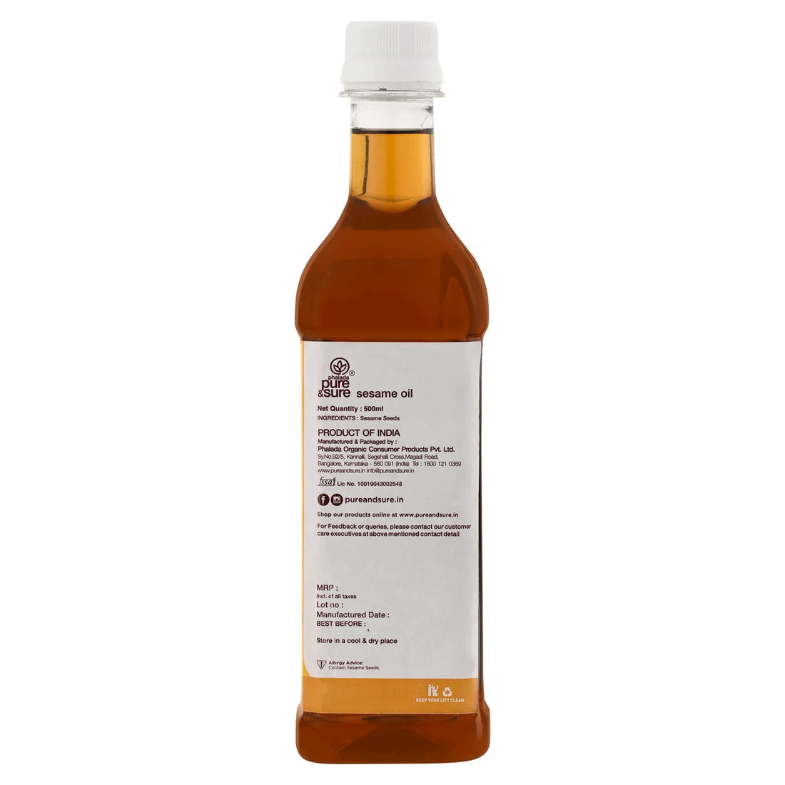 Sesame Oil | - Cold Pressed Organic - Natural - Pure and Sure - 500ml