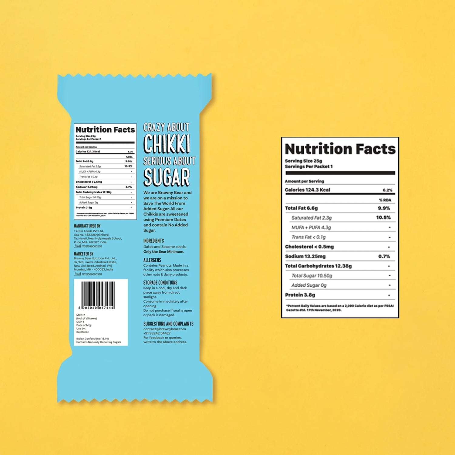 Chikki | Date Sweetened Soft Chikki (Made Only From Dates And Sesame Seeds) – No Additives, No Added Preservatives &amp; Sugar Free – Brawny Bear – 25gm