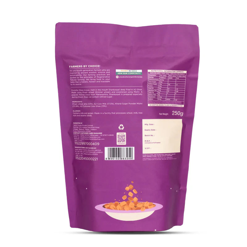 Shankarpali | Made With Khapli Wheat (Sweetened With Mishri) – Deep Fried In Desi Ghee – Shakerpara – Khurma – Dialmond Cuts – No Additives, Binders, Fillers &amp; No Added Preservatives – Two Brothers – 250gm