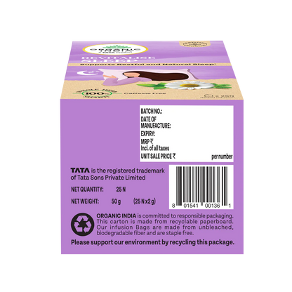 Tea| Revitalise Sleep (Whole Herbs) - Supports Restful &amp; Natural Sleep - 100% Plant Based  – Certified Organic - Caffeine free- Organic India-25 Tea Bag