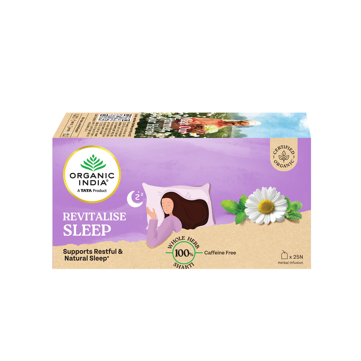 Tea| Revitalise Sleep (Whole Herbs) - Supports Restful &amp; Natural Sleep - 100% Plant Based  – Certified Organic - Caffeine free- Organic India-25 Tea Bag