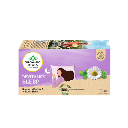 Tea| Revitalise Sleep (Whole Herbs) - Supports Restful &amp; Natural Sleep - 100% Plant Based  – Certified Organic - Caffeine free- Organic India-25 Tea Bag