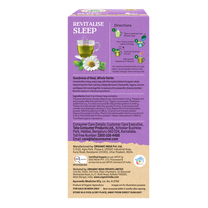 Tea| Revitalise Sleep (Whole Herbs) - Supports Restful &amp; Natural Sleep - 100% Plant Based  – Certified Organic - Caffeine free- Organic India-25 Tea Bag