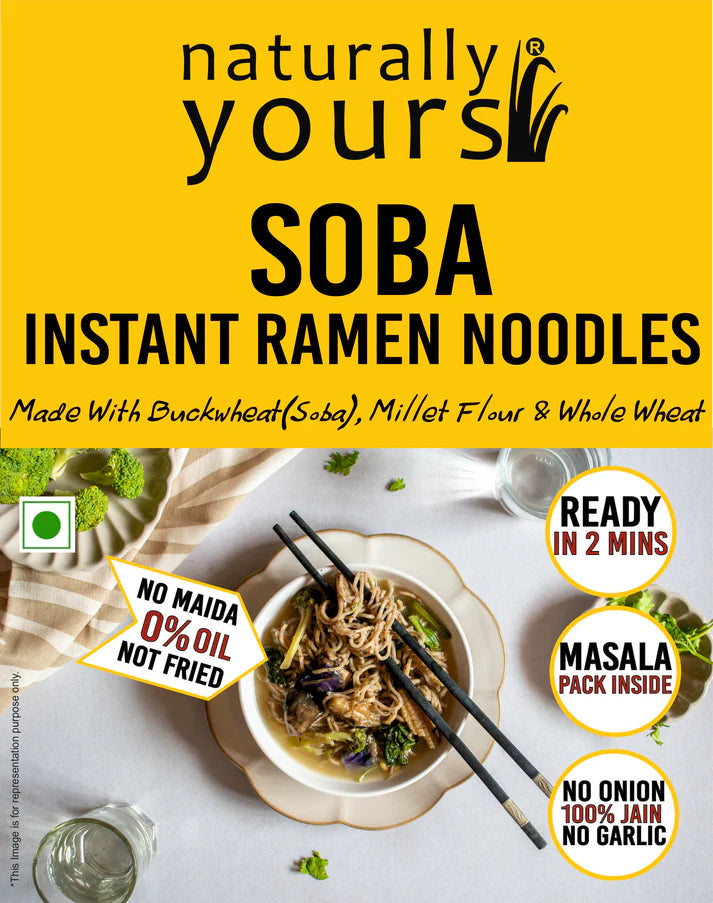 Noodles | Soba Instant Ramen Noodles (Made With Buckwheat (Soba), Millet Flour & Whole Wheat) – Not Fried – No Artificial Colors, No Added Preservatives, No Onion, Garlic, Maida & No Added Oil – Naturally Yours – 175gm