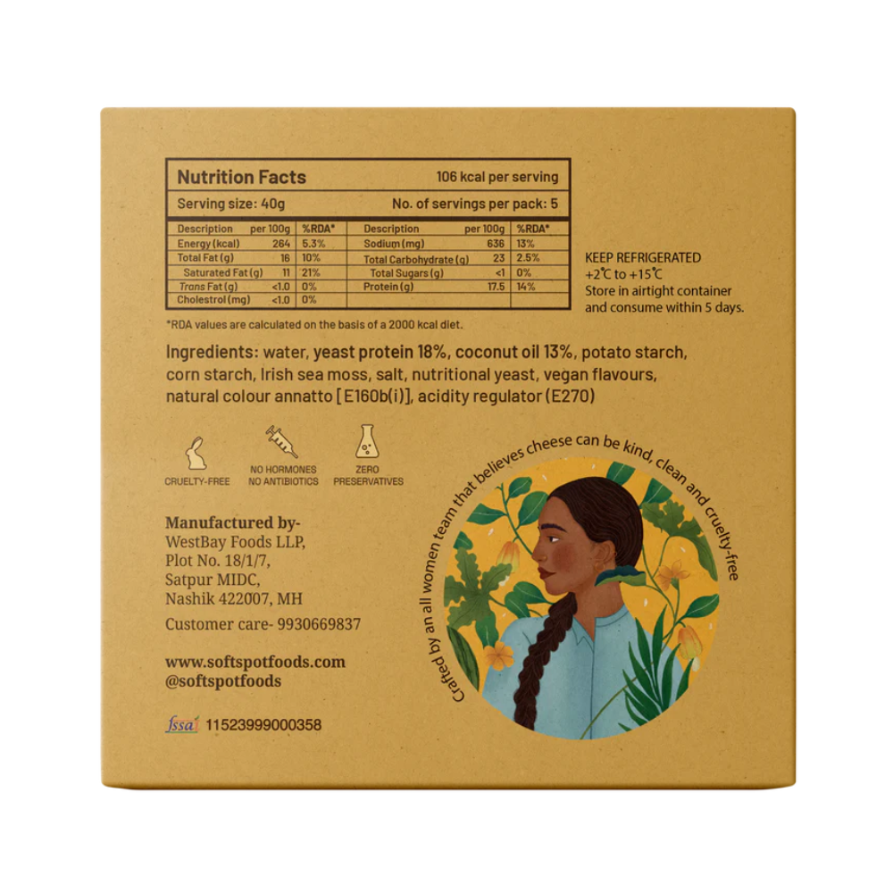 Vegan Cheese | Smoked Cheese – Pasteurized - Gluten Free, Dairy Free &amp; Lactose Free - Soft Spot Foods - 200gm
