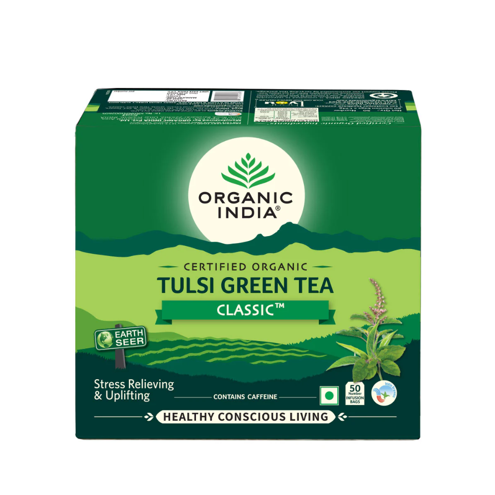 Tulsi Green Tea - Classic – Certified Organic - Stress Relieving &amp; Uplifting - Organic India-50 Tea Bag