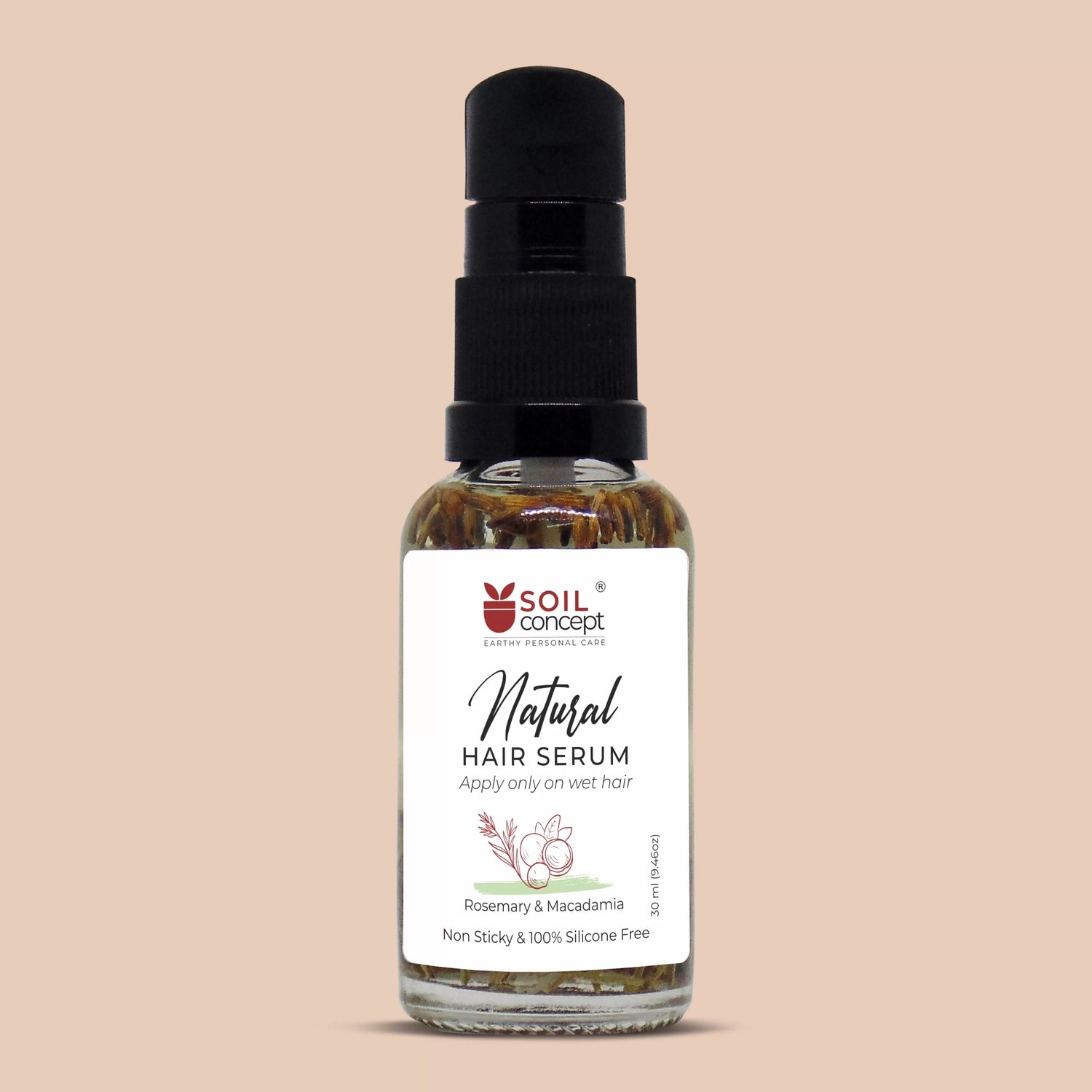Hair Serum | Natural Hair Serum - Rosemary And Macadamia - Non Sticky &amp; 100% Sillicone Free - Soil Concept - 30ml