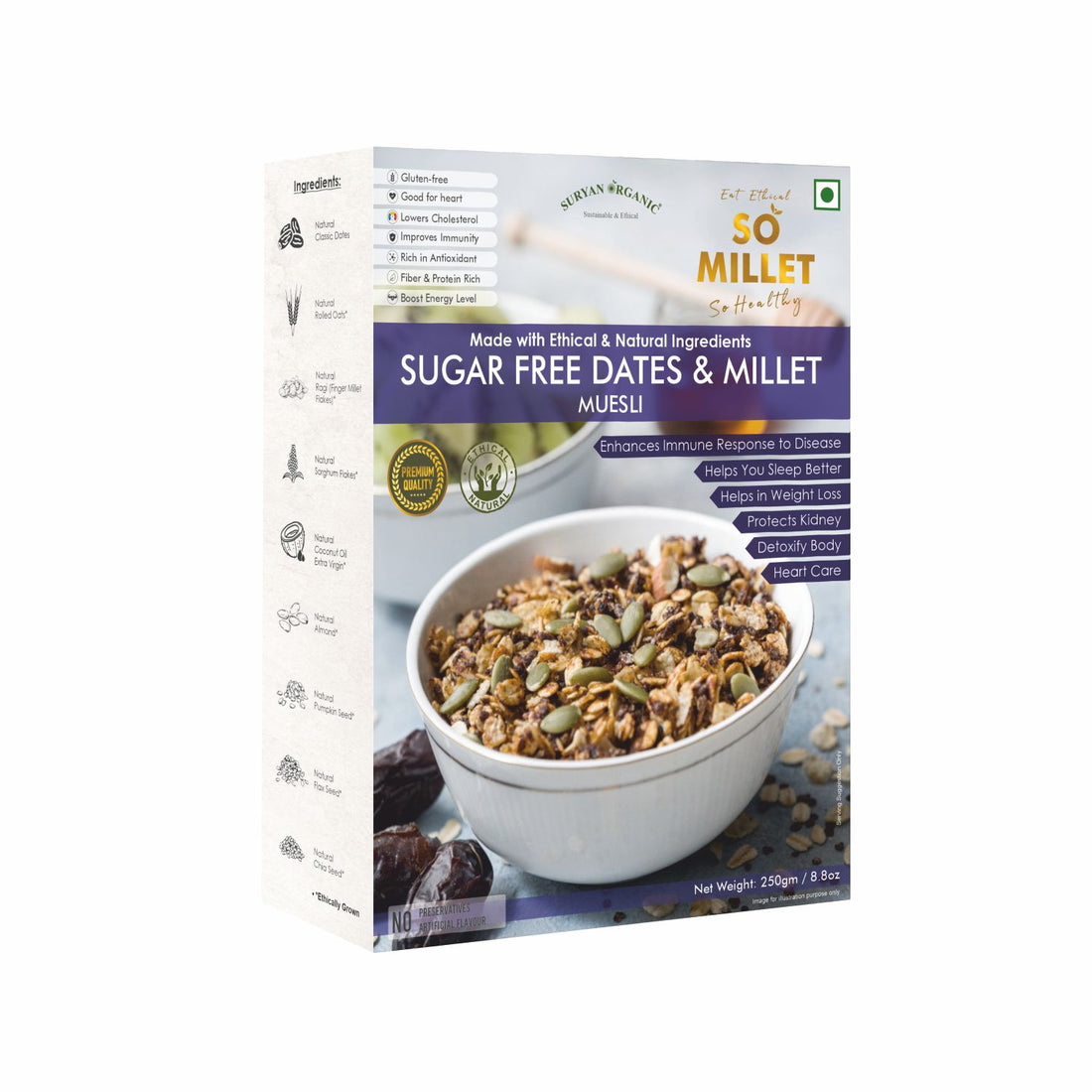 Muesli | Sugar Free Dates & Millet Muesli (Made With Ethical & Natural Ingredients) – Natural – Gluten Free, No Added Sugar, No Preservatives & No Artificial Flavour – So Millet – 250gm