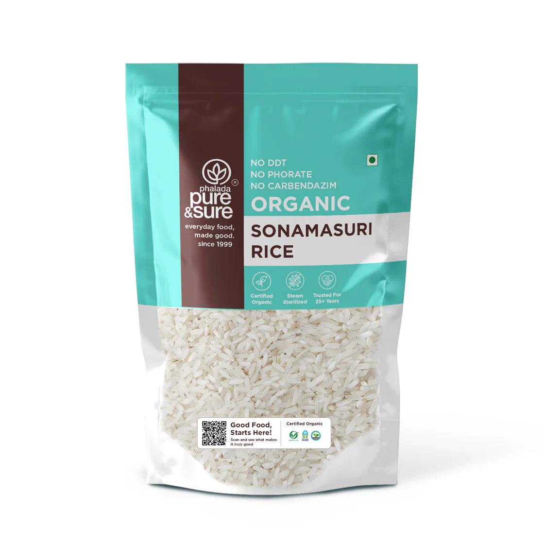 Rice | Organic Polished Rice(Sona Masoori Rice) - Organic - Indian - Pure And Sure - 1000gm