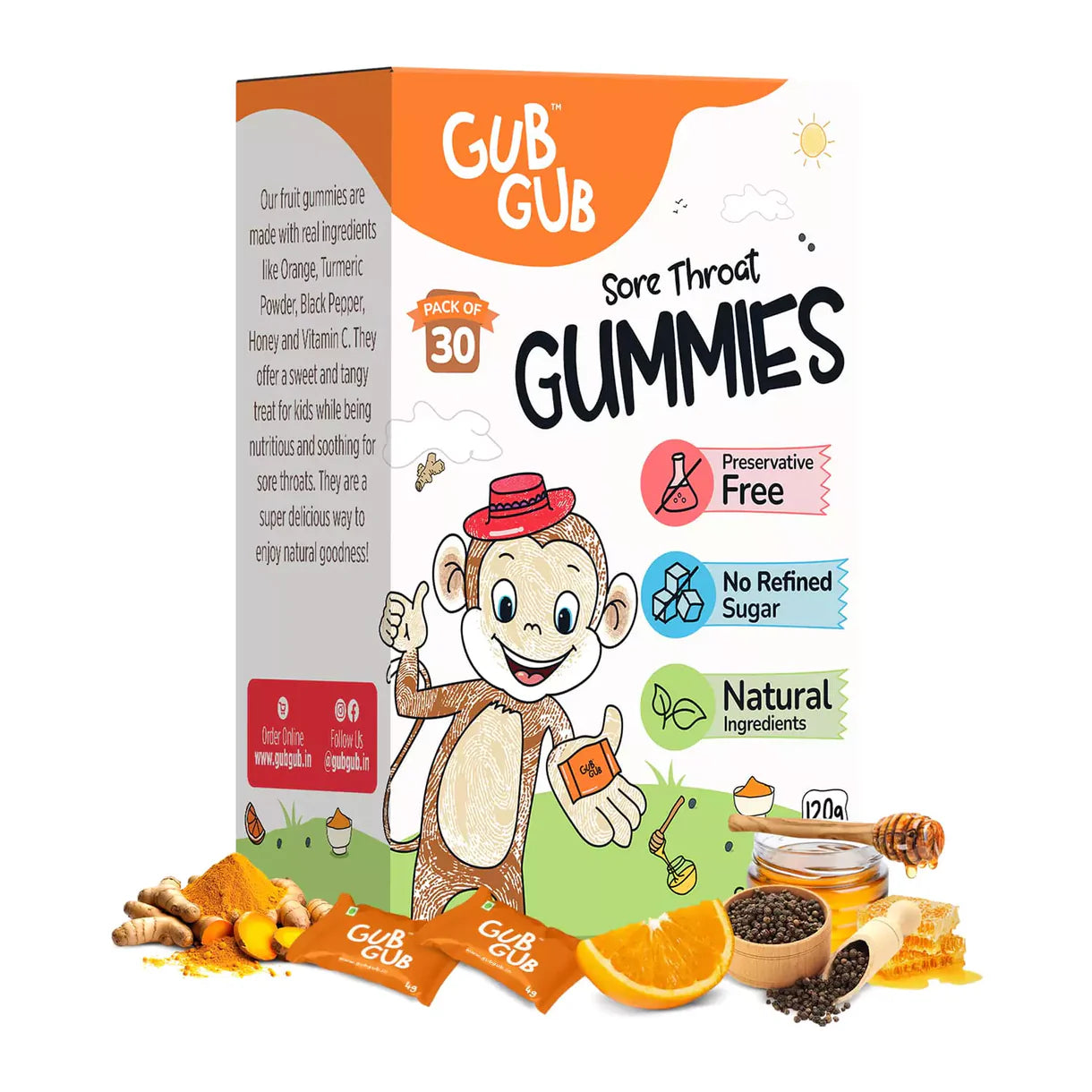Gummies | Sore Throat Gummies-Fruit Gummy- All Natural Ingredients - No Added Preservatives &amp;amp; No Refined Sugar - GUB GUB  - Pack Of 30