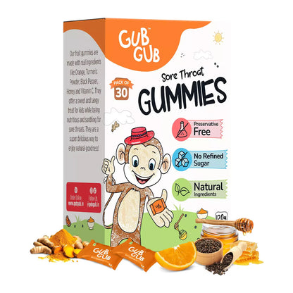 Gummies | Sore Throat Gummies-Fruit Gummy- All Natural Ingredients - No Added Preservatives &amp;amp; No Refined Sugar - GUB GUB  - Pack Of 30