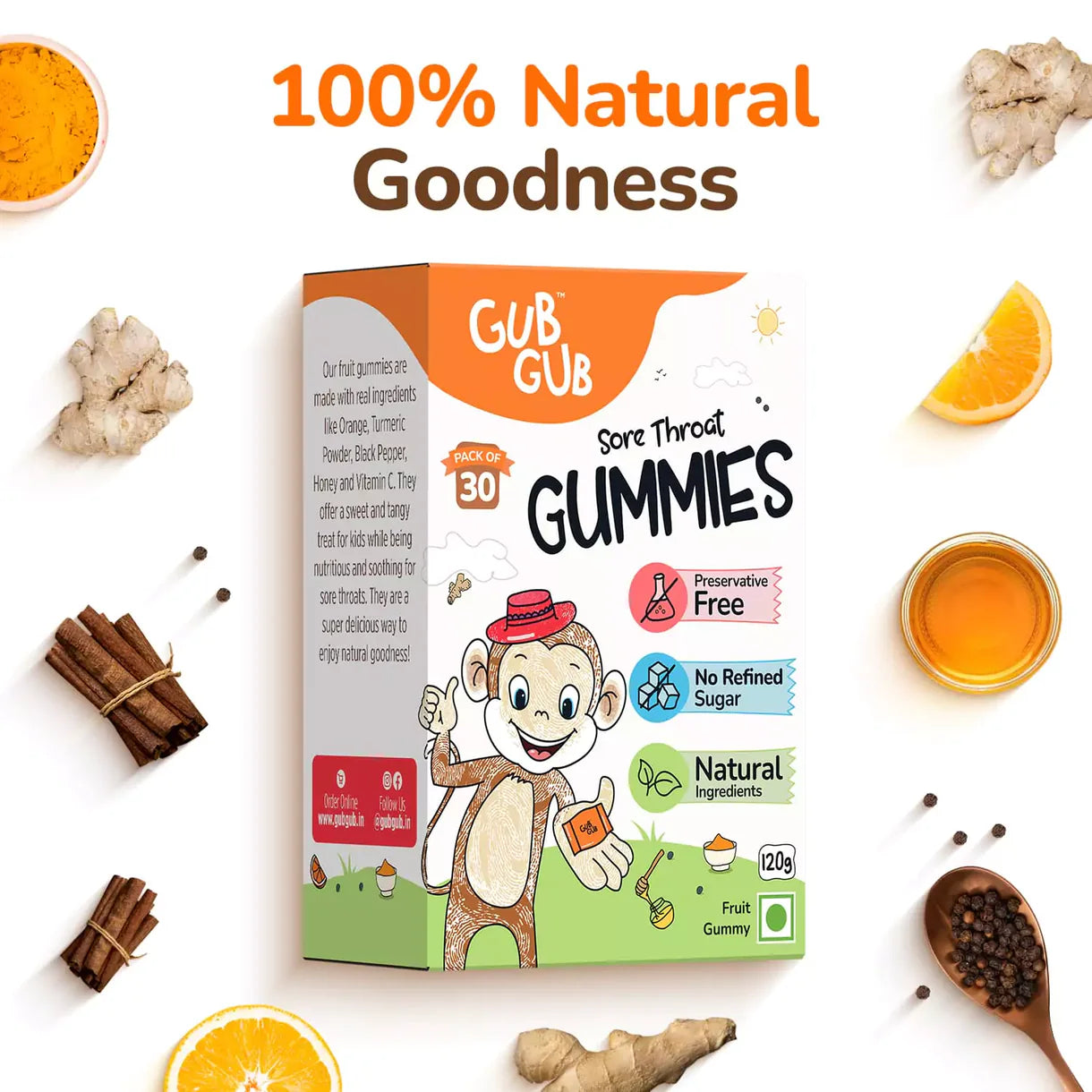 Gummies | Sore Throat Gummies-Fruit Gummy- All Natural Ingredients - No Added Preservatives &amp;amp; No Refined Sugar - GUB GUB  - Pack Of 30