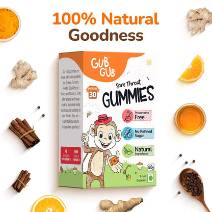 Gummies | Sore Throat Gummies-Fruit Gummy- All Natural Ingredients - No Added Preservatives &amp;amp; No Refined Sugar - GUB GUB  - Pack Of 30