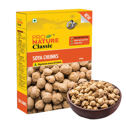 Soya Chunks Box (Made From Soya Flour) – Natural - Gluten Free &amp; Rich In Protein – Pro Nature – 200gm