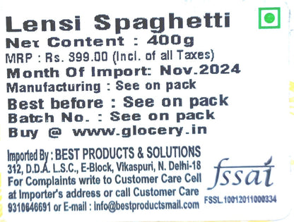 Pasta | Spaghetti Pasta (Made By Corn &amp;amp; Rice) – Made In Italy – Gluten Free &amp;amp; Lactose Free – Pasta Lensi – 400gm