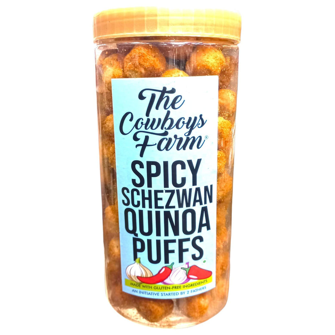Quinoa Puffs | Spicy Schezwan Quinoa Puffs - Gluten Free, Palm Oil Free &amp; No Added Preservatives - The Cow Boys Farm – 170gm